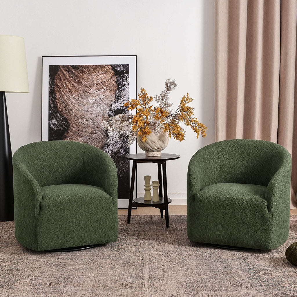 Susie Bouclé Swivel Barrel Chair