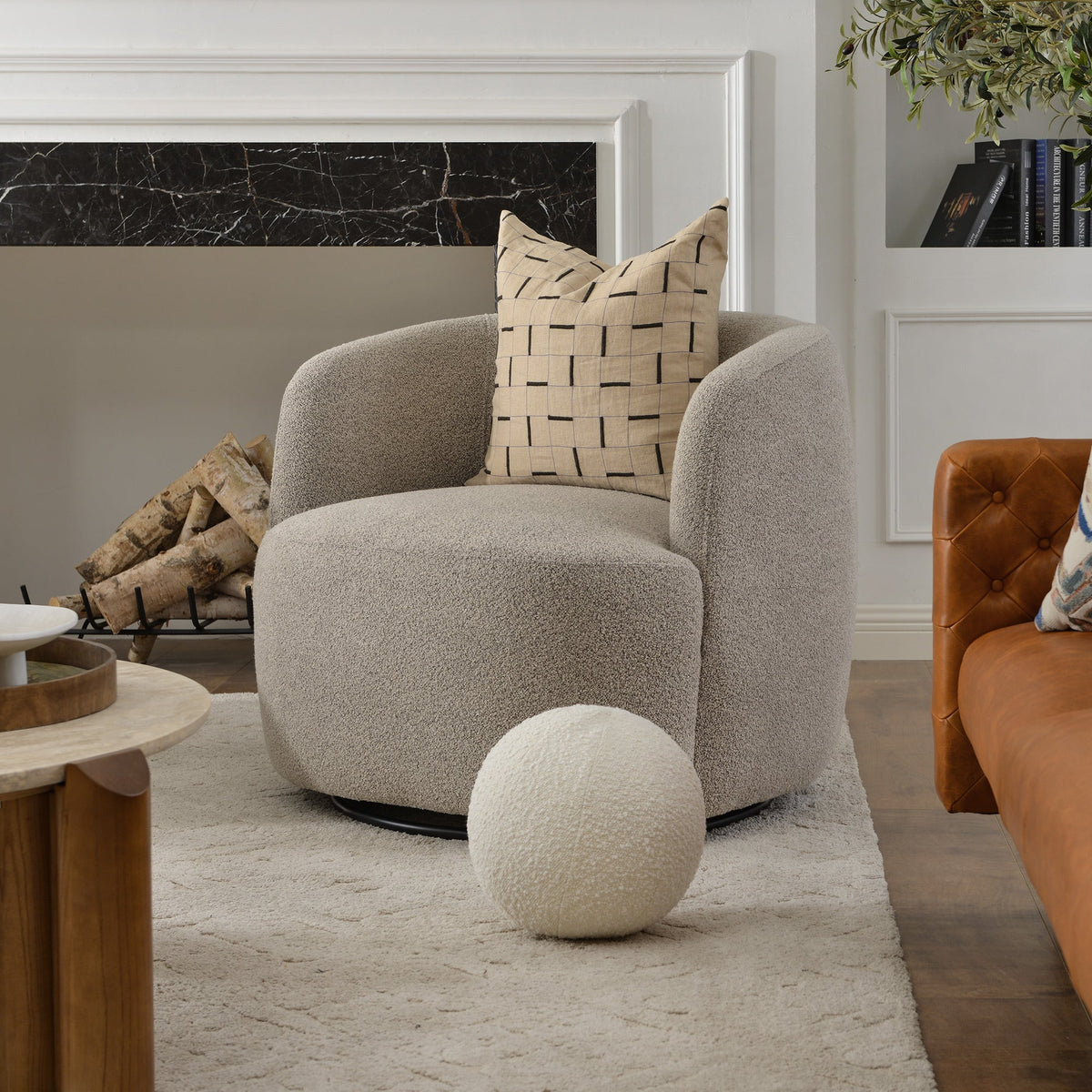 Ashlie Bouclé Swivel Barrel Chair