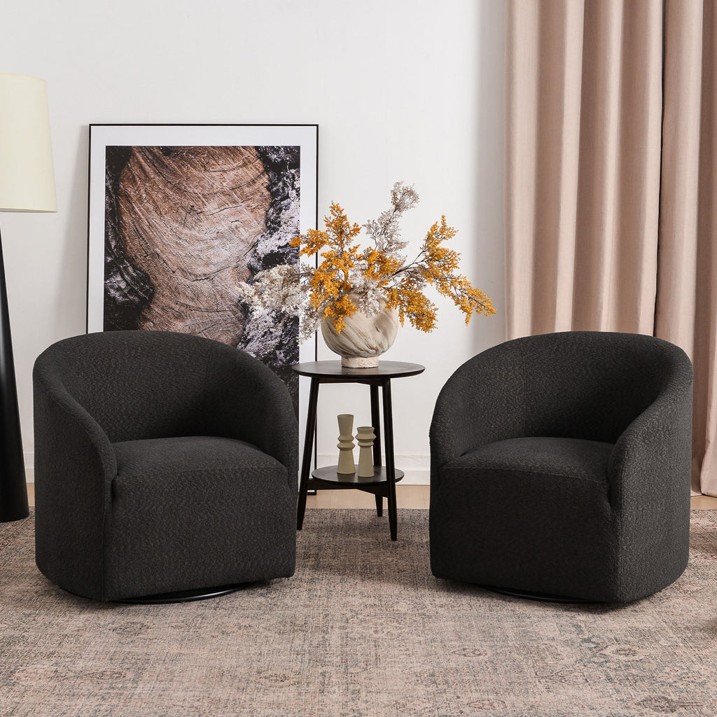 Susie Bouclé Swivel Barrel Chair