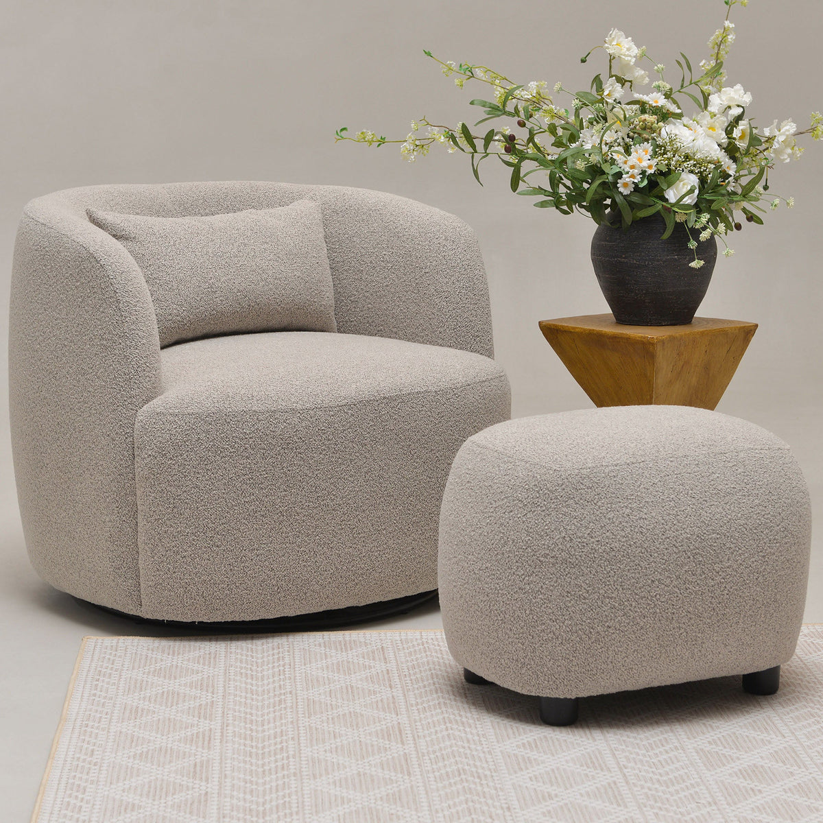 Ashlie Bouclé Swivel Barrel Chair