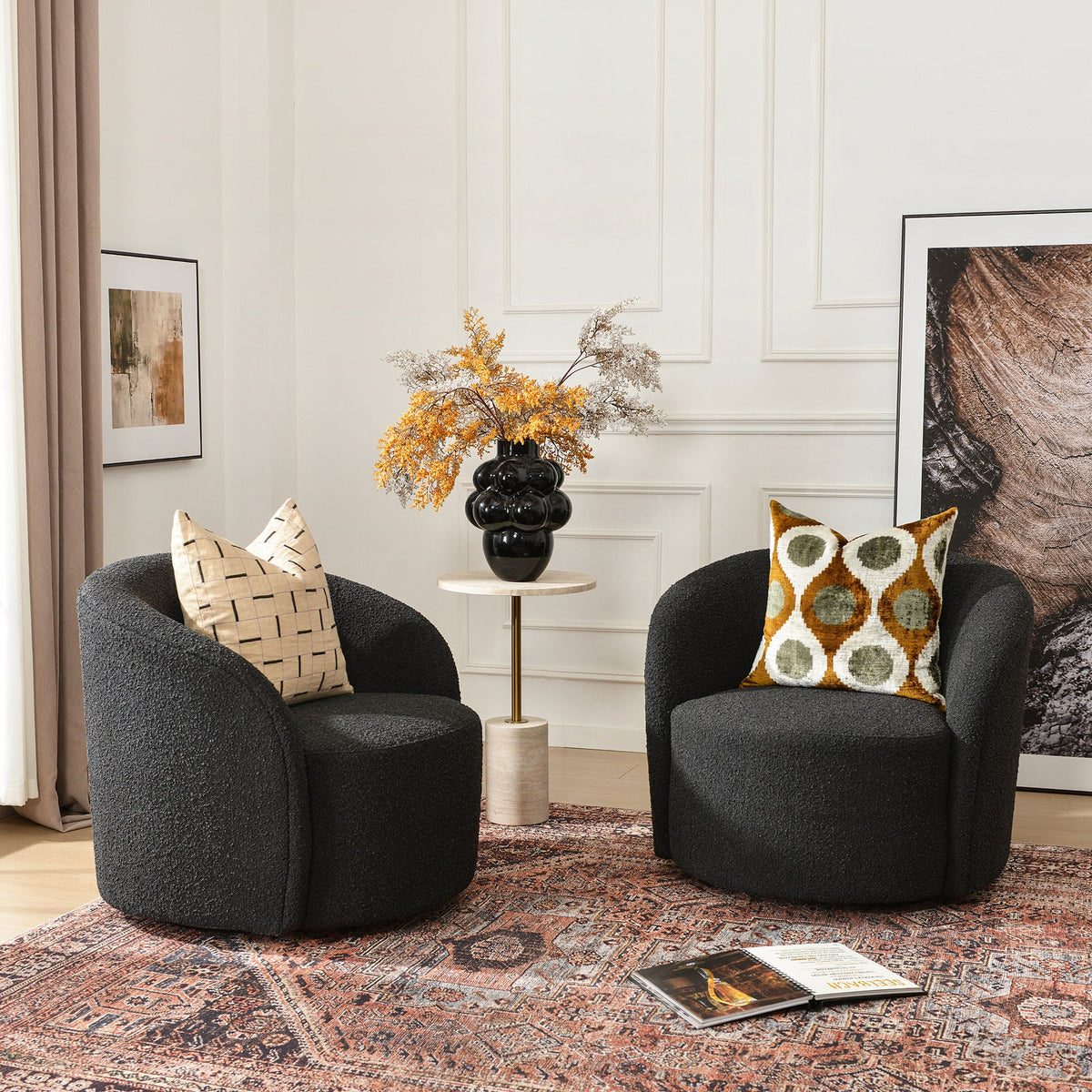 Everitte Bouclé Swivel Barrel Chair