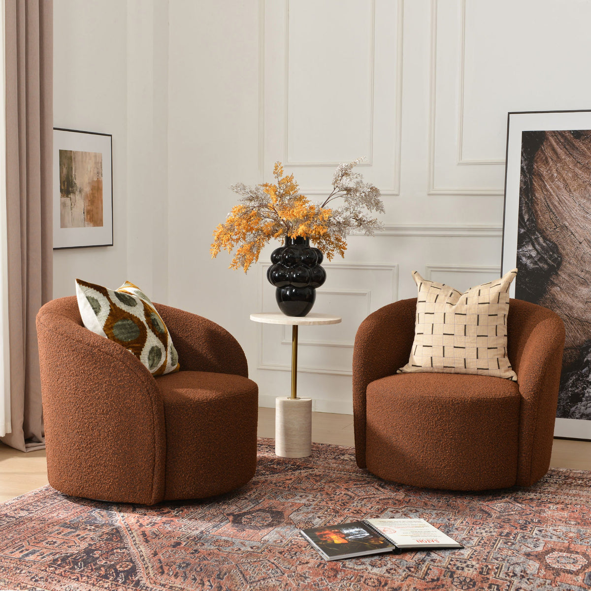 Everitte Bouclé Swivel Barrel Chair