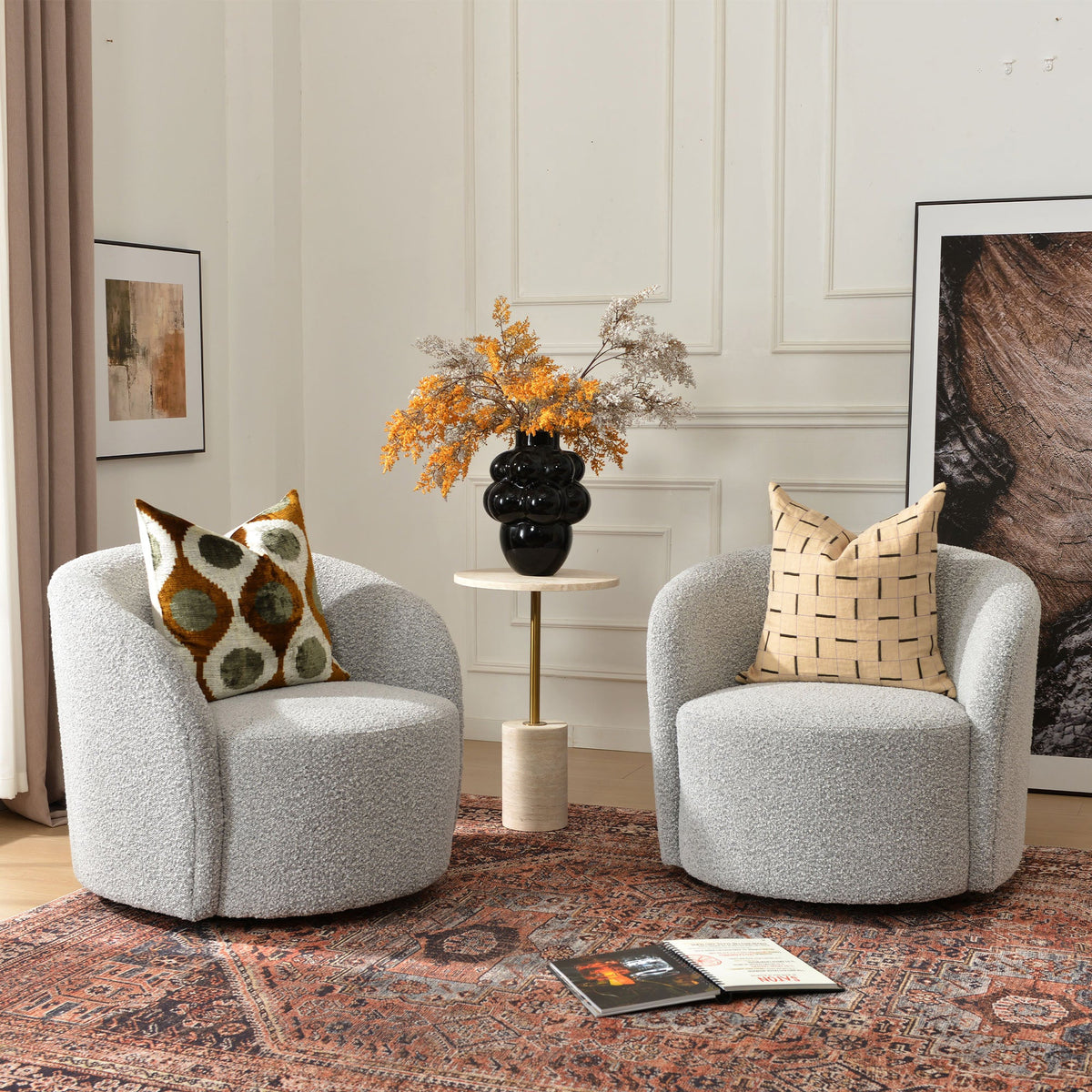 Everitte Bouclé Swivel Barrel Chair