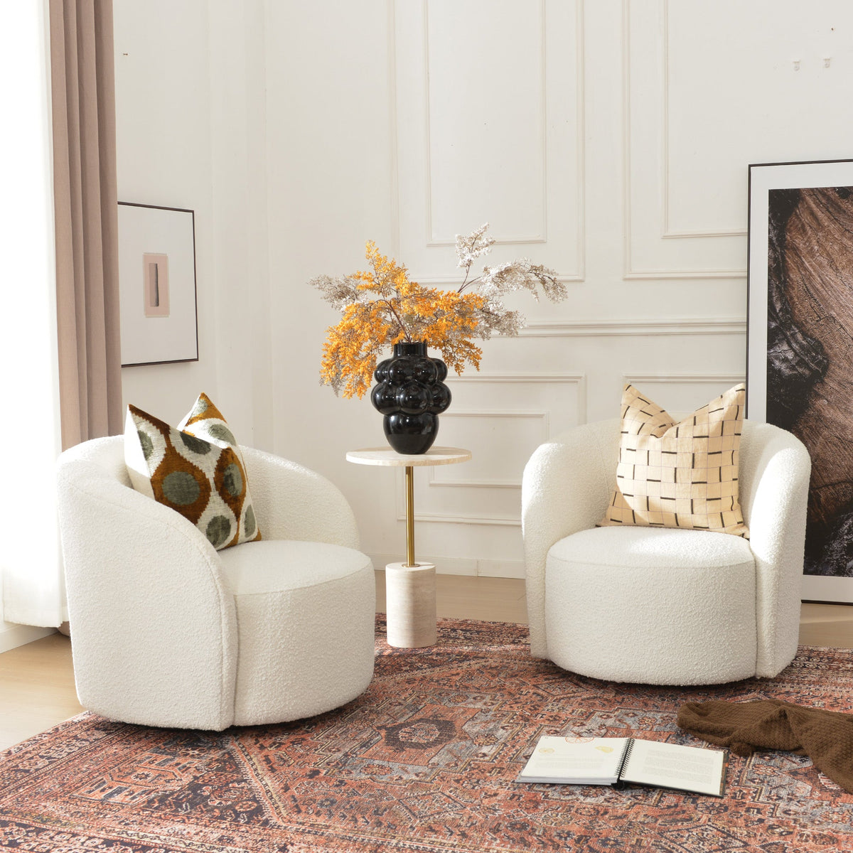 Everitte Bouclé Swivel Barrel Chair