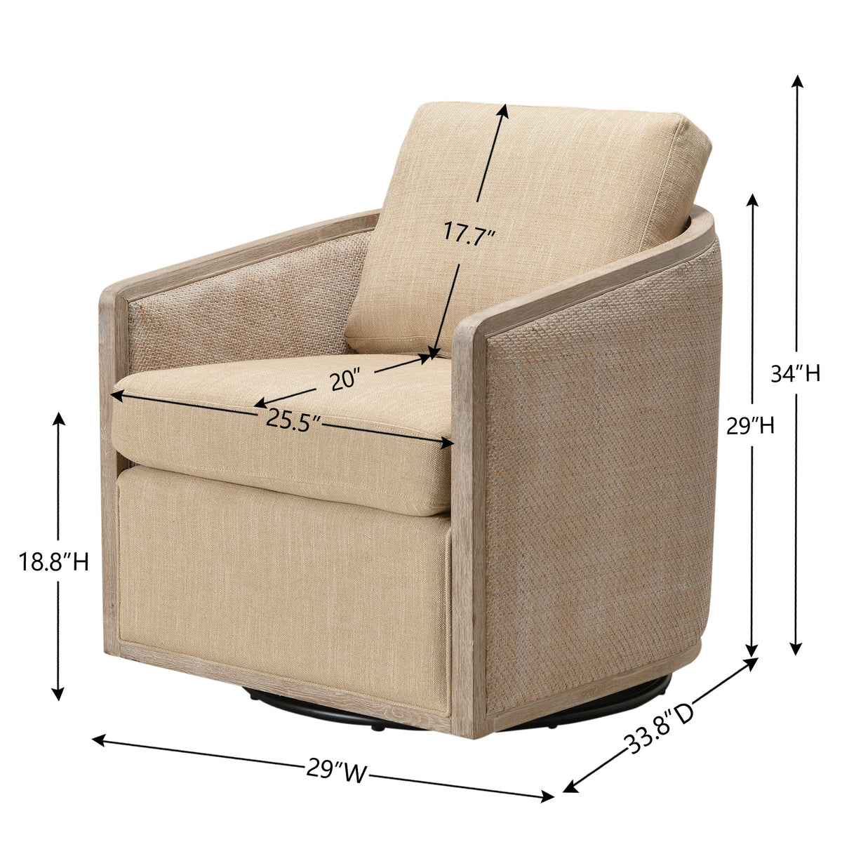 Claude Linen Swivel Cane Chair