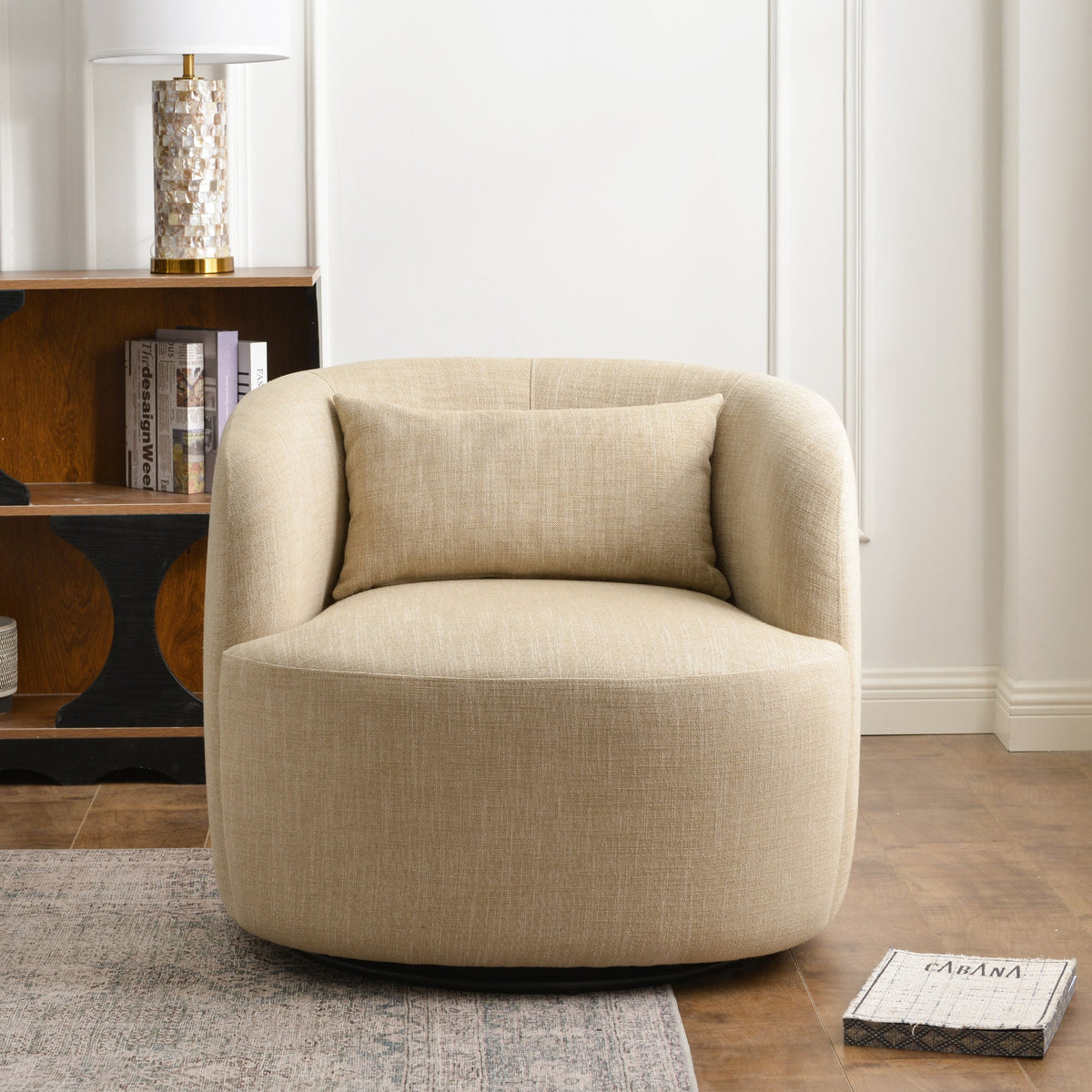 Ashlie Linen Swivel Barrel Chair
