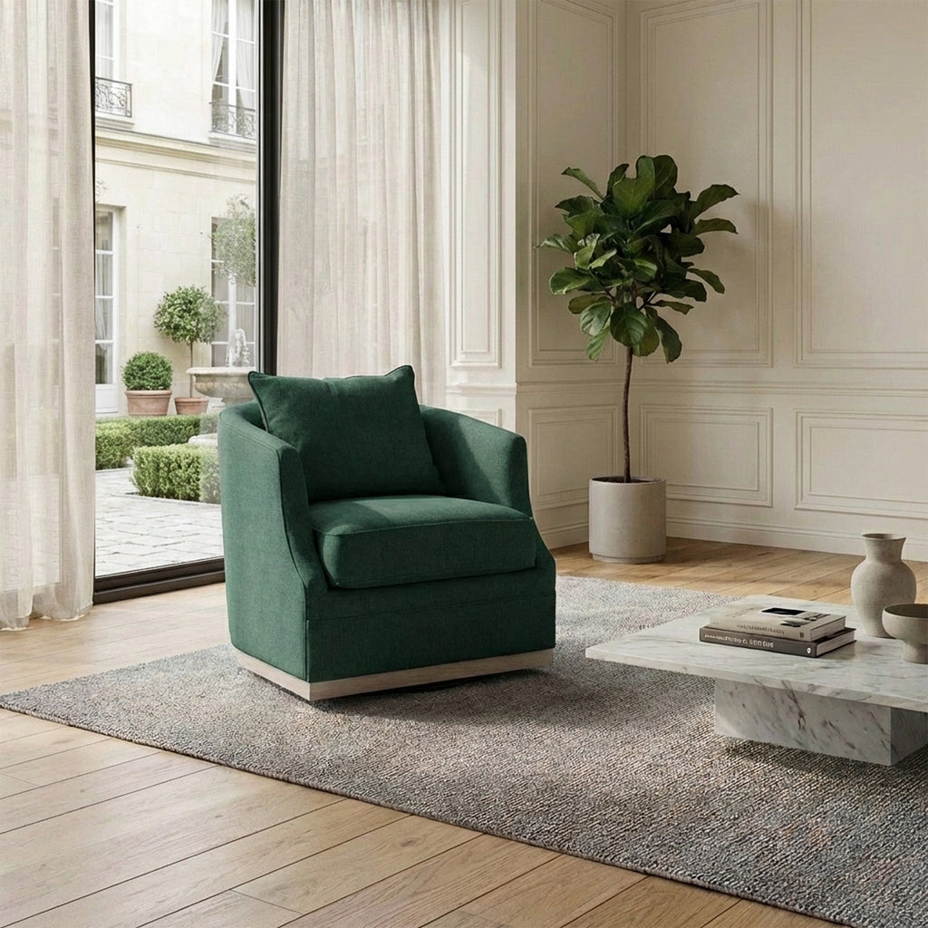 Minerva Linen Swivel Barrel Chair