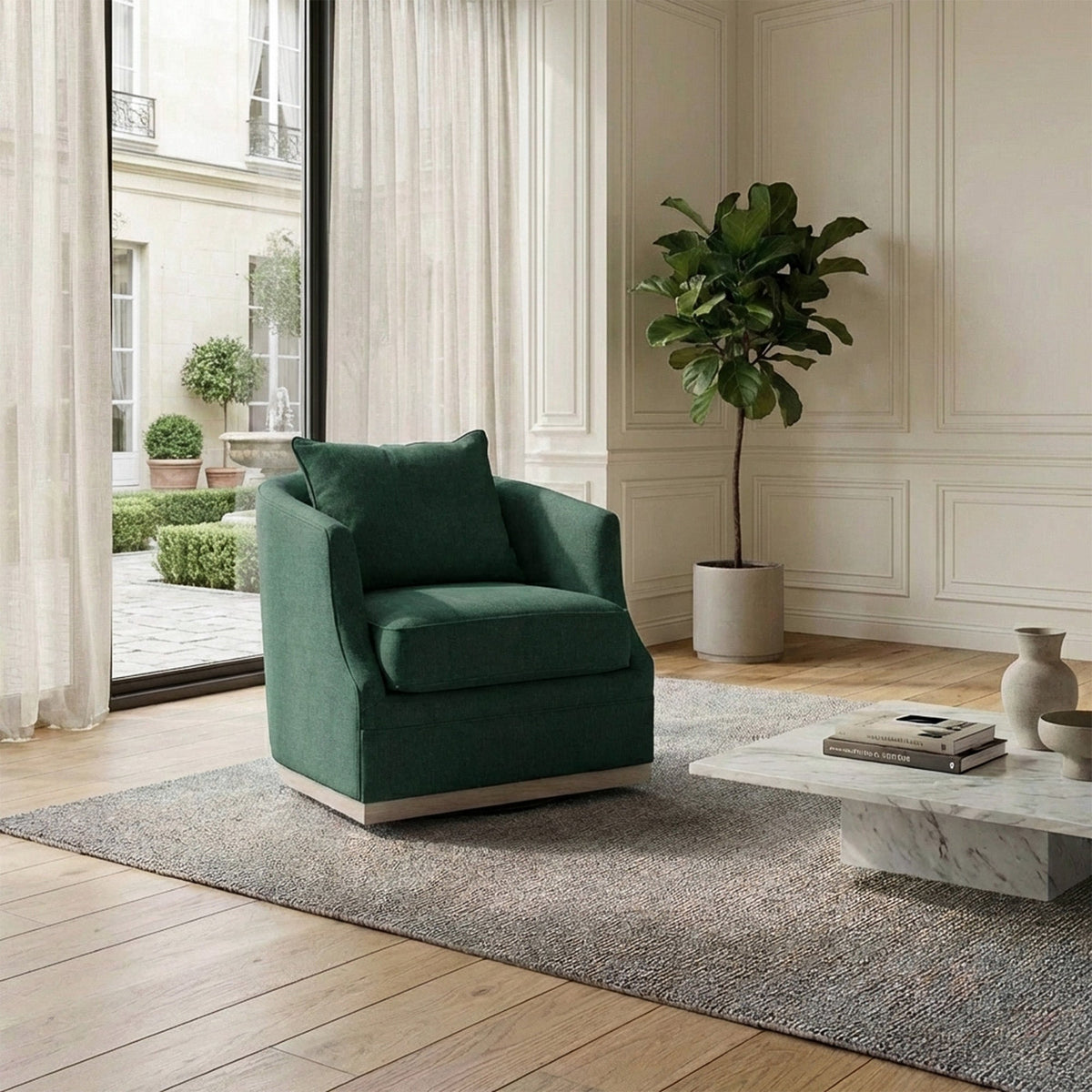 Minerva Linen Swivel Barrel Chair
