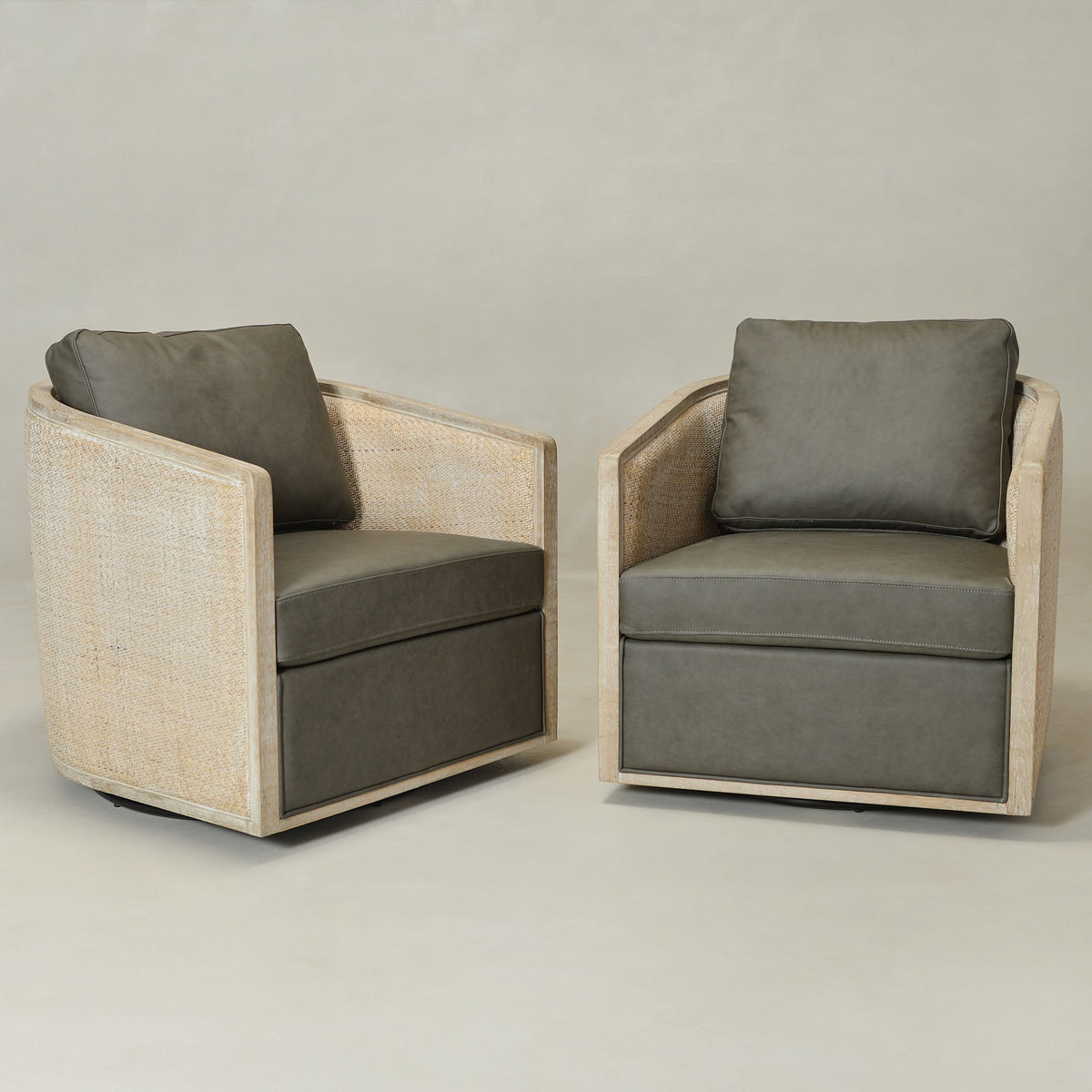Claude Premium Leather Swivel Cane Chair