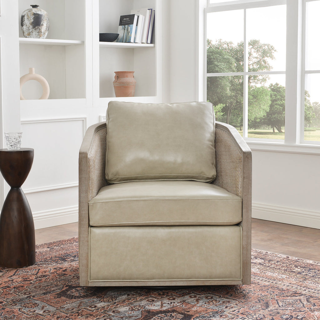 Claude Premium Leather Swivel Cane Chair