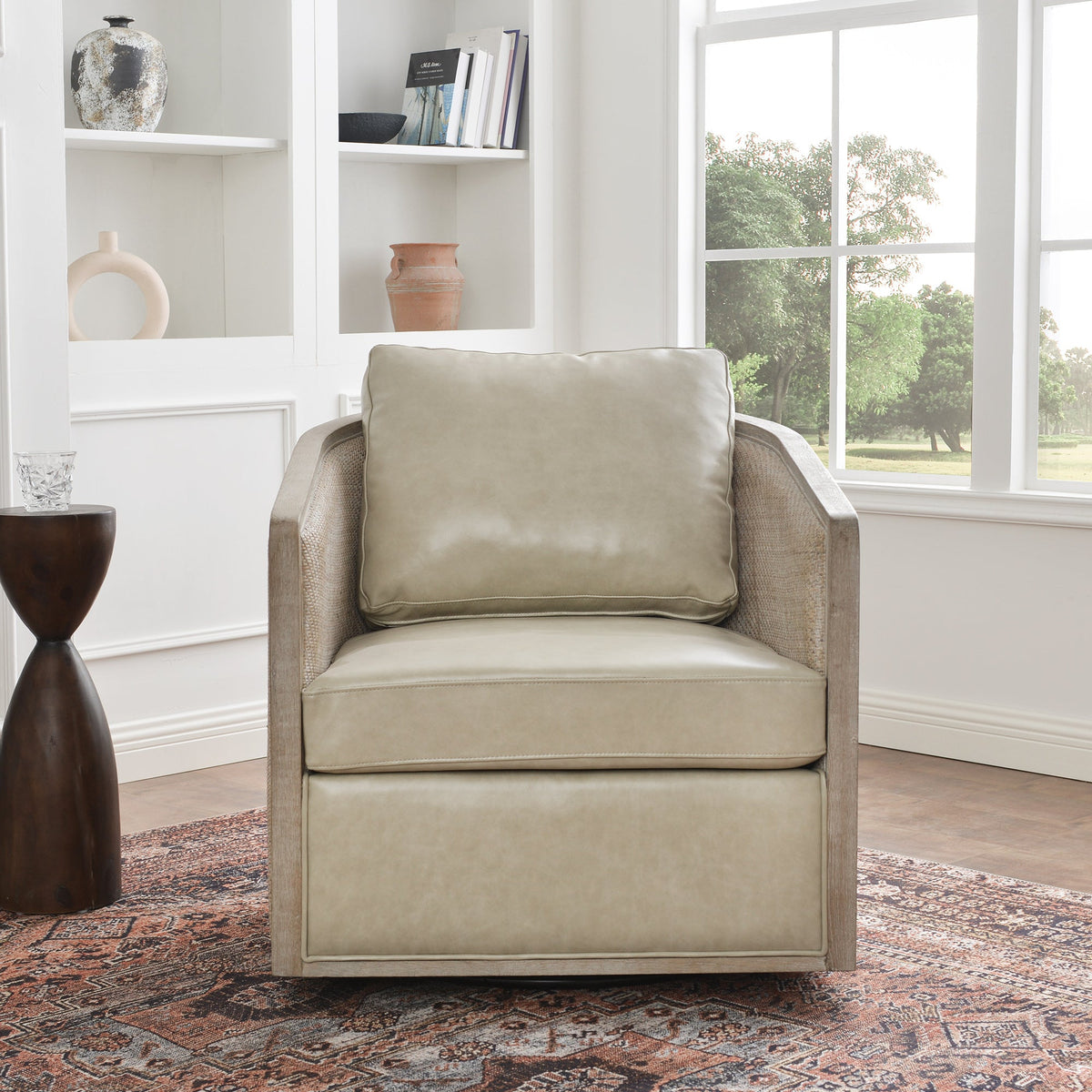 Claude Premium Leather Swivel Cane Chair