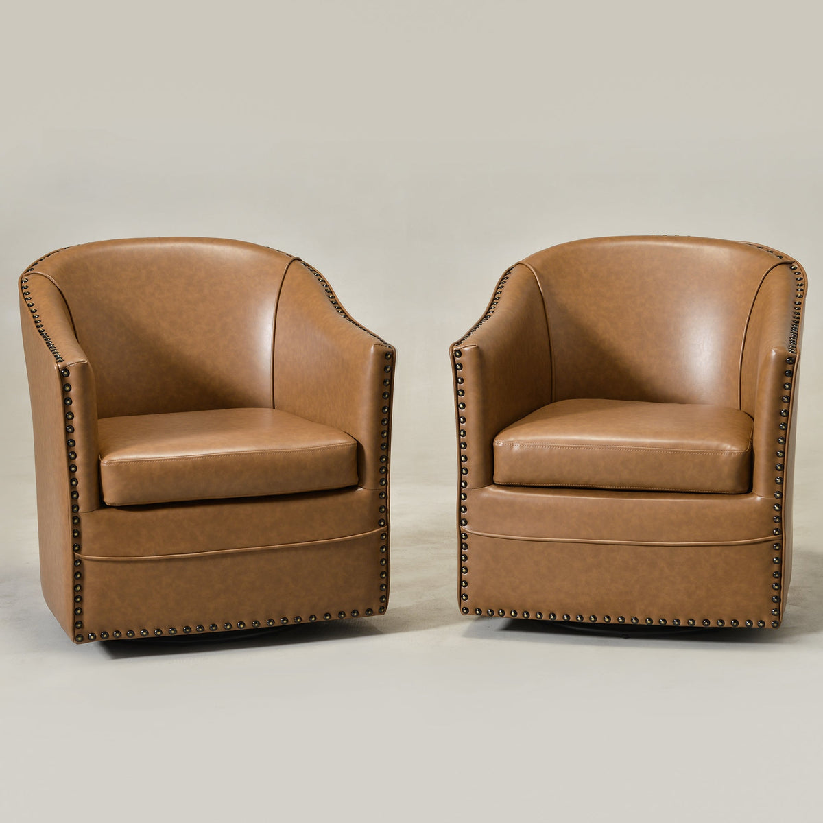 Lawton Faux Leather Tufted Swivel Barrel Chair