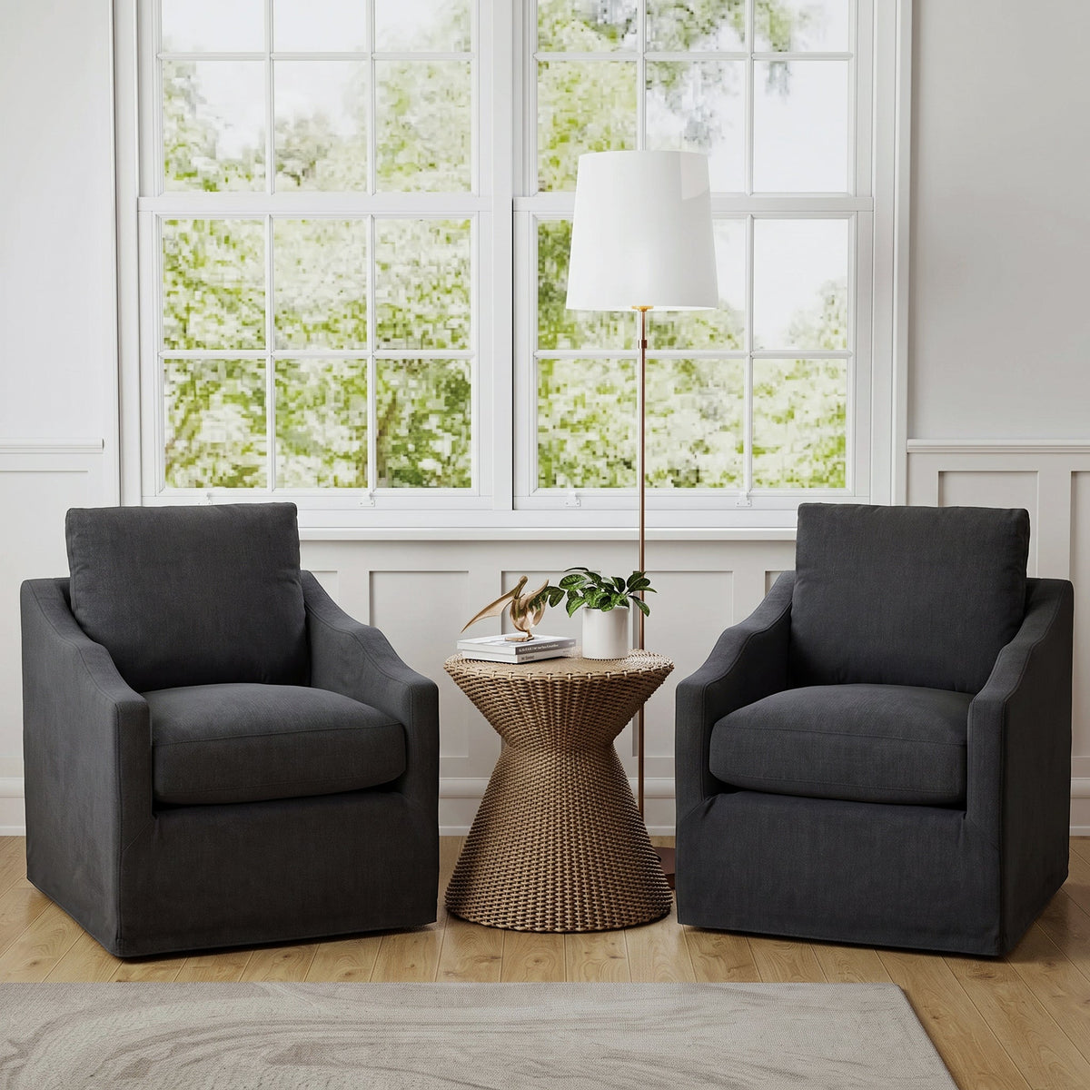 Charles Slipcover Swivel Barrel Chair