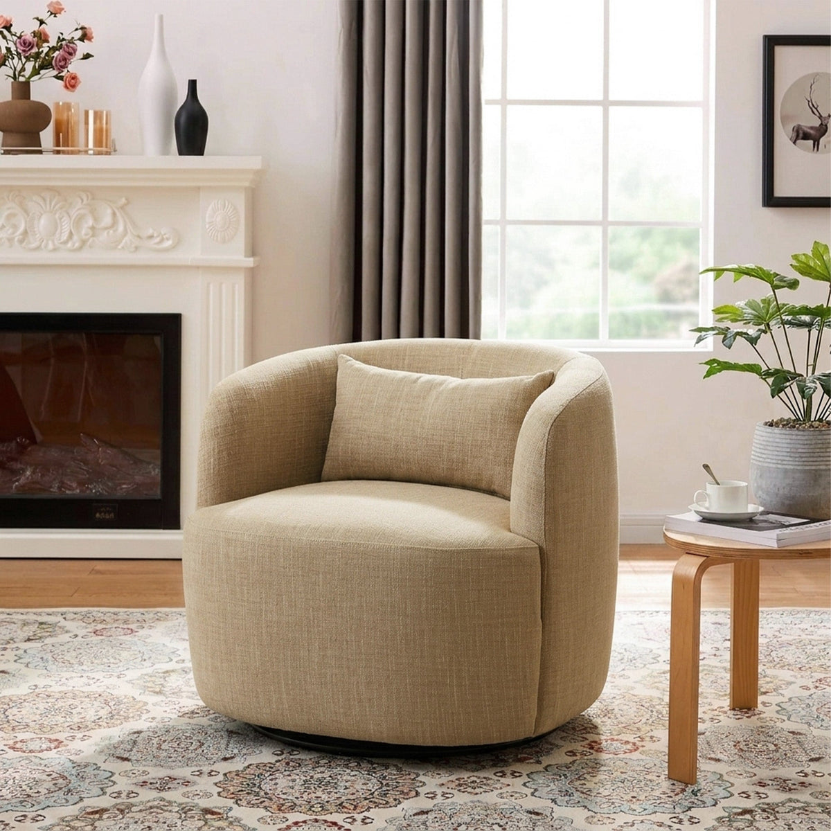 Ashlie Linen Swivel Barrel Chair