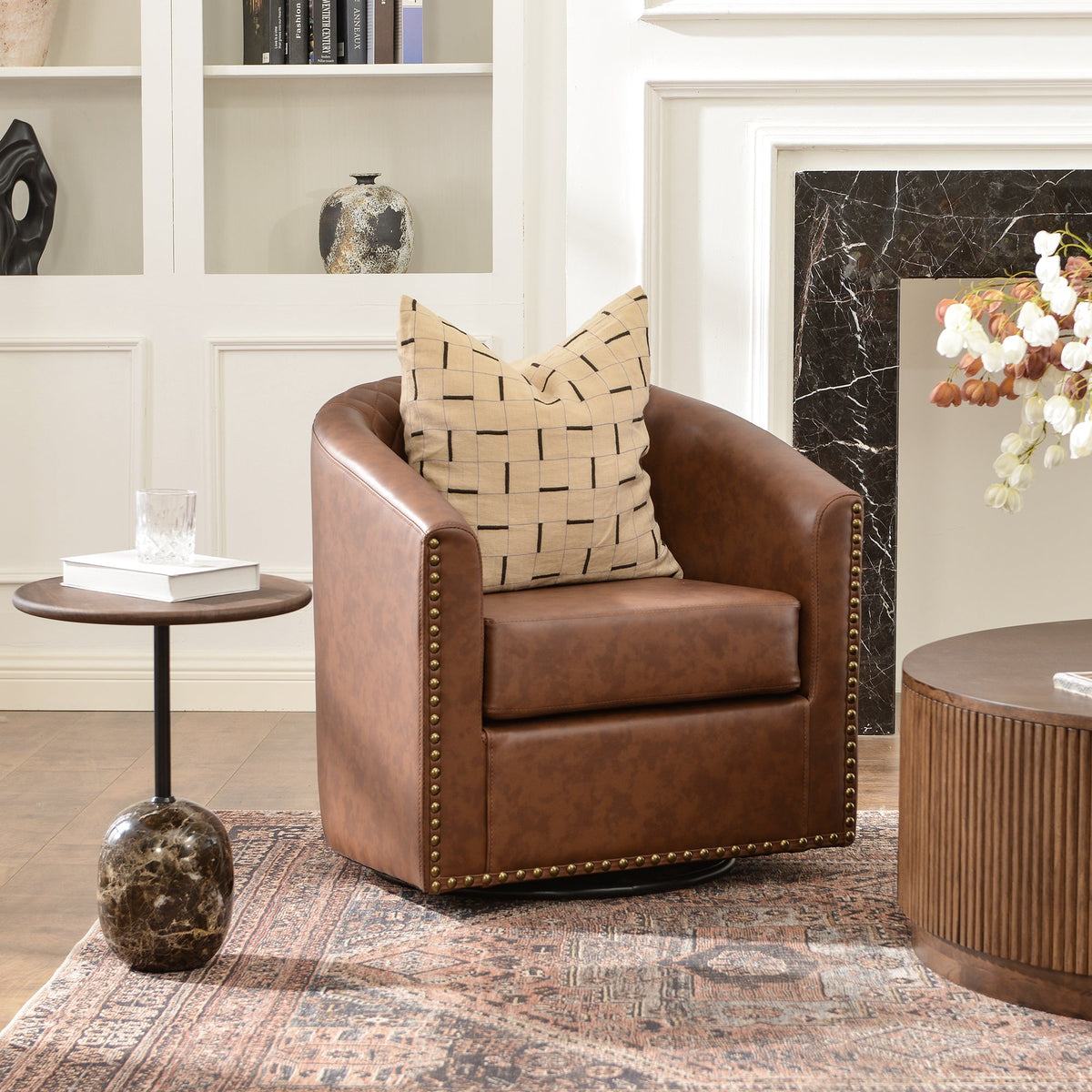 Logan Faux Leather Tufted Swivel Club Chair