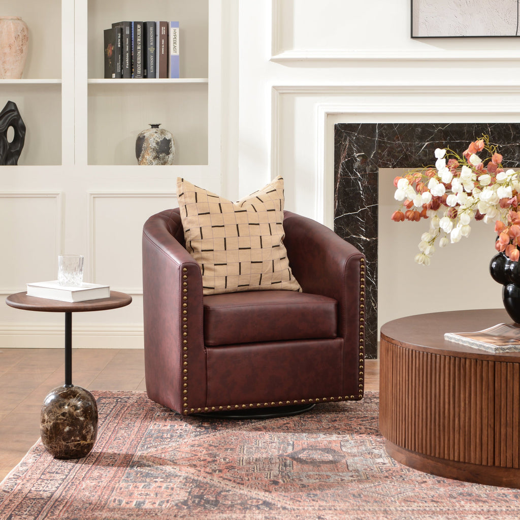 Logan Faux Leather Tufted Swivel Club Chair