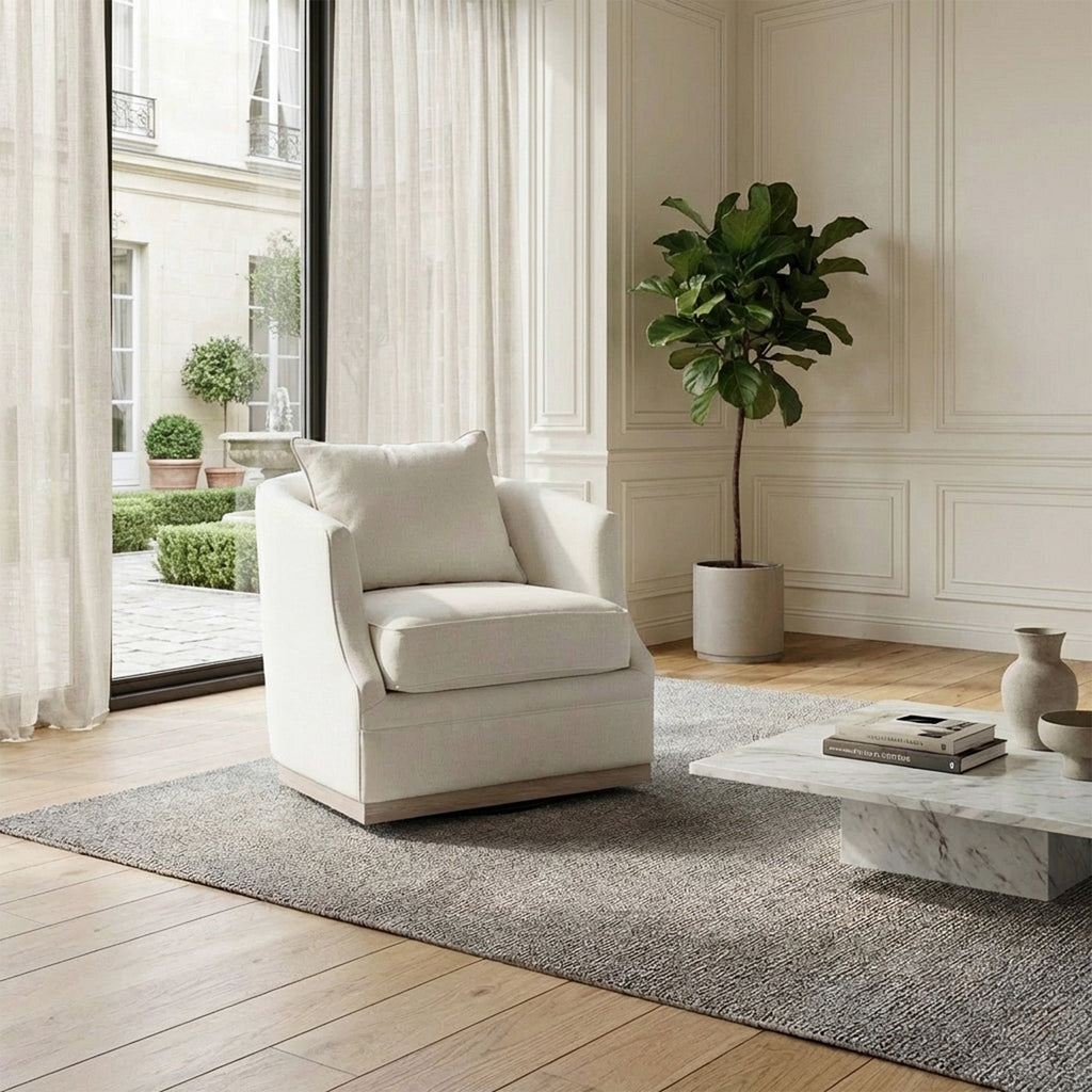 Minerva Linen Swivel Barrel Chair