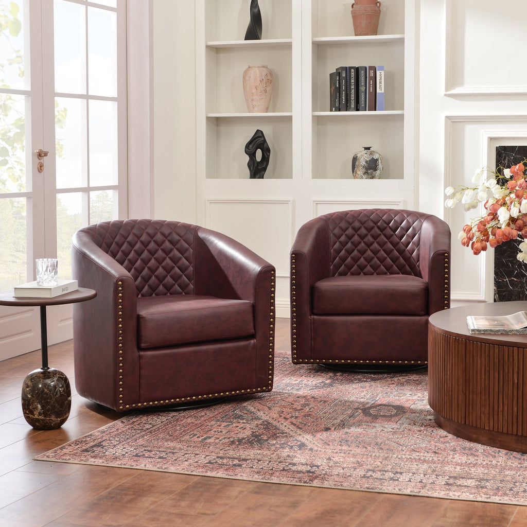 Logan Faux Leather Tufted Swivel Club Chair