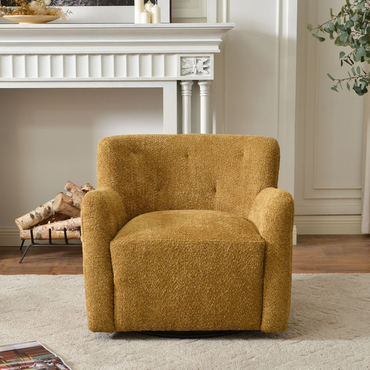 Vestie Chenille Swivel Barrel Chair
