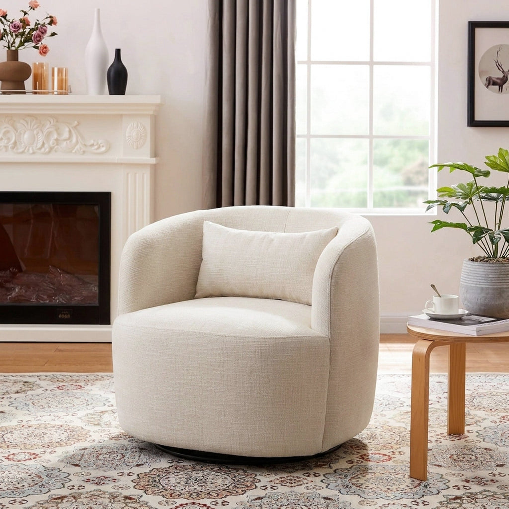 Ashlie Linen Swivel Barrel Chair