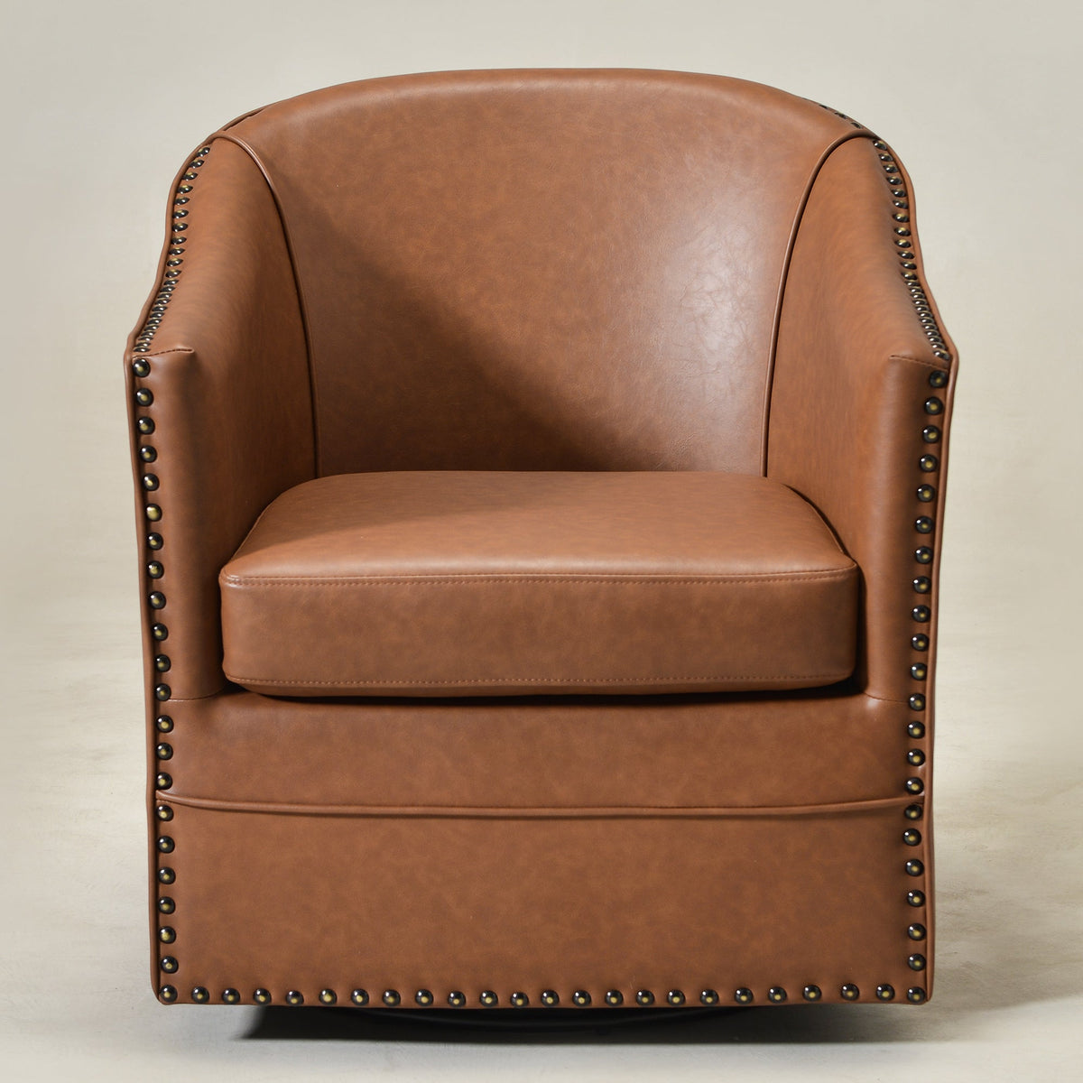 Lawton Faux Leather Tufted Swivel Barrel Chair