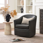 Lawton Faux Leather Tufted Swivel Barrel Chair