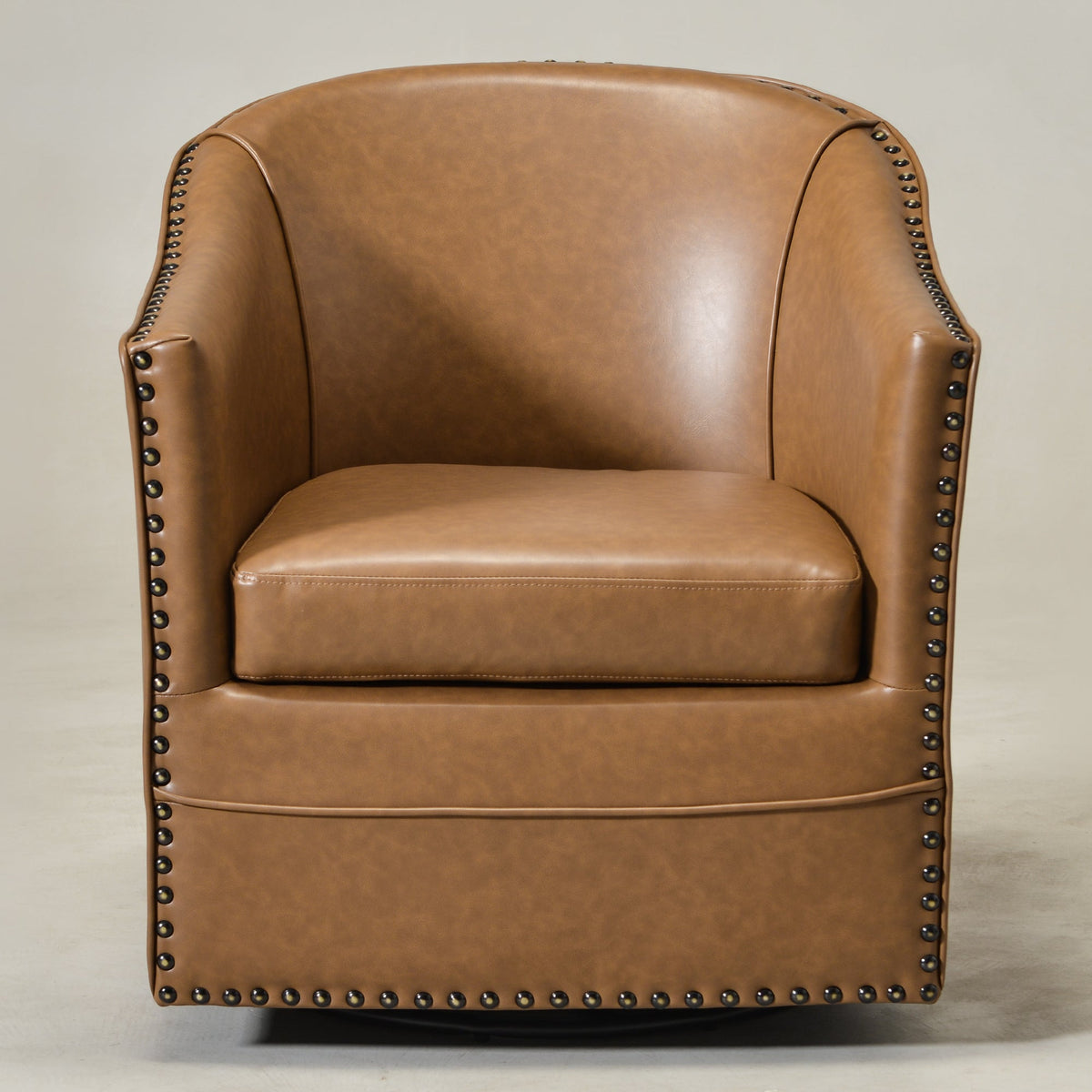 Lawton Faux Leather Tufted Swivel Barrel Chair