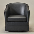 Lawton Faux Leather Tufted Swivel Barrel Chair
