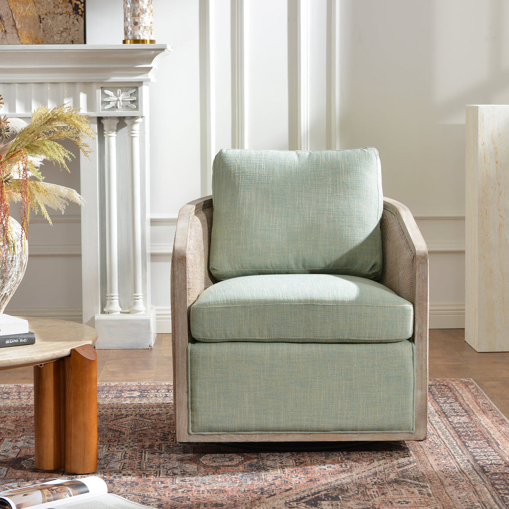 Claude Linen Swivel Cane Chair