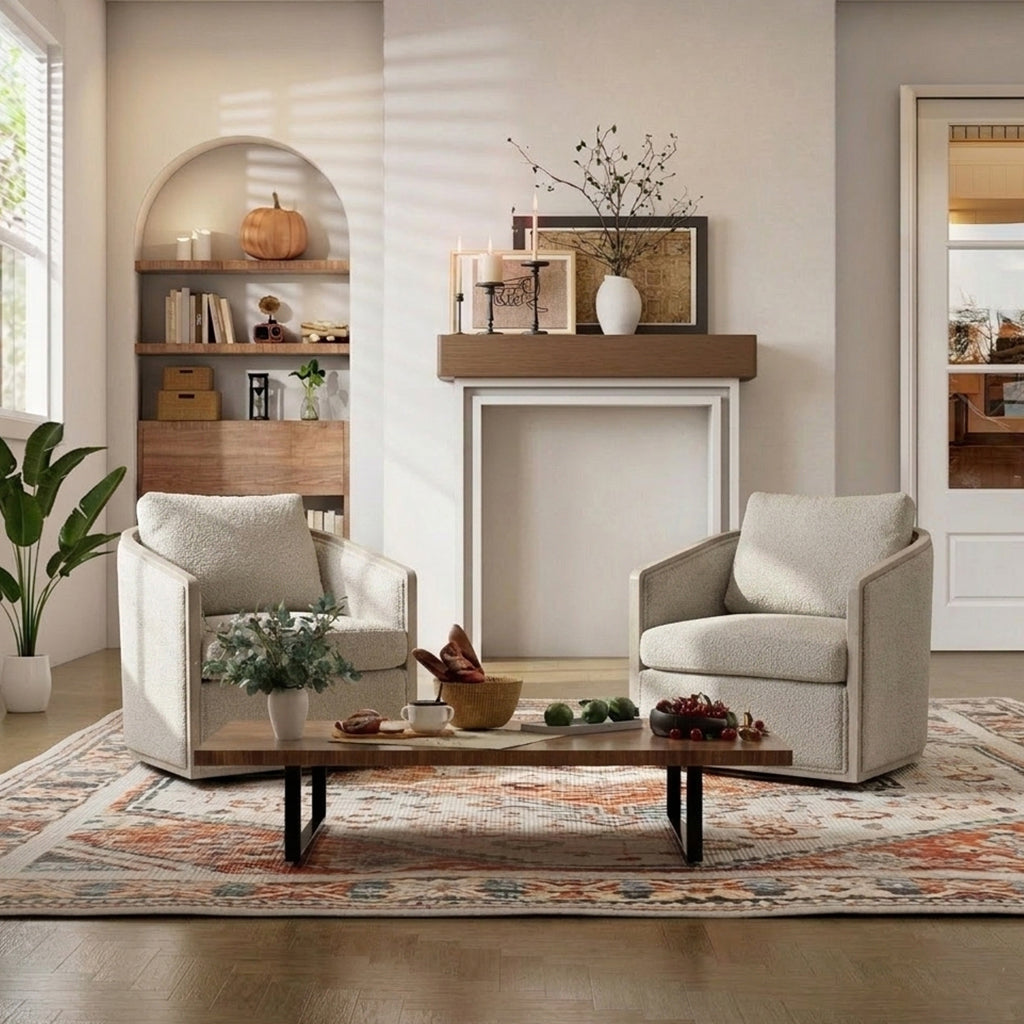 Claude Bouclé Swivel Barrel Chair