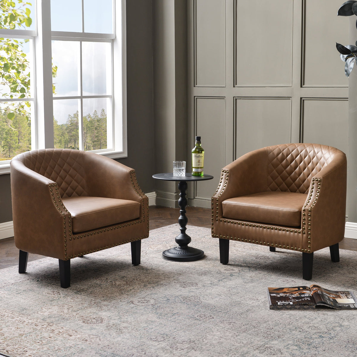 Louis Faux Leather Tufted Club Chair