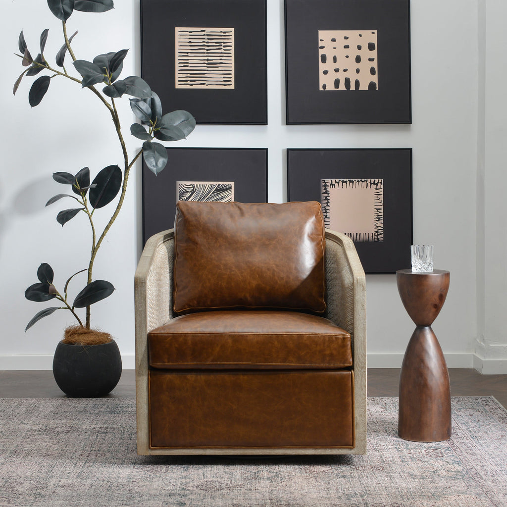 Claude Premium Leather Swivel Cane Chair
