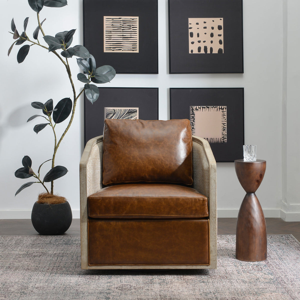 Claude Premium Leather Swivel Cane Chair