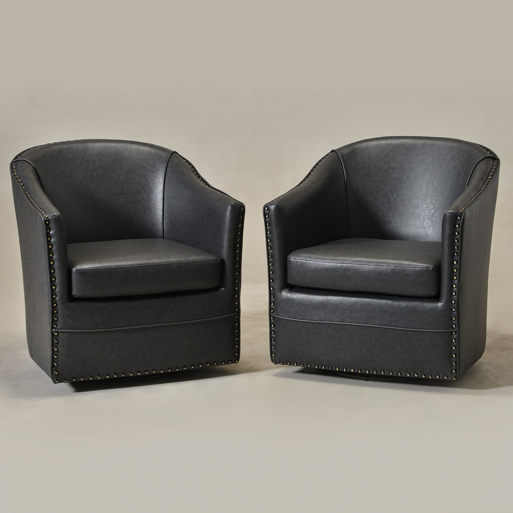 Lawton Faux Leather Tufted Swivel Barrel Chair