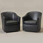 Lawton Faux Leather Tufted Swivel Barrel Chair
