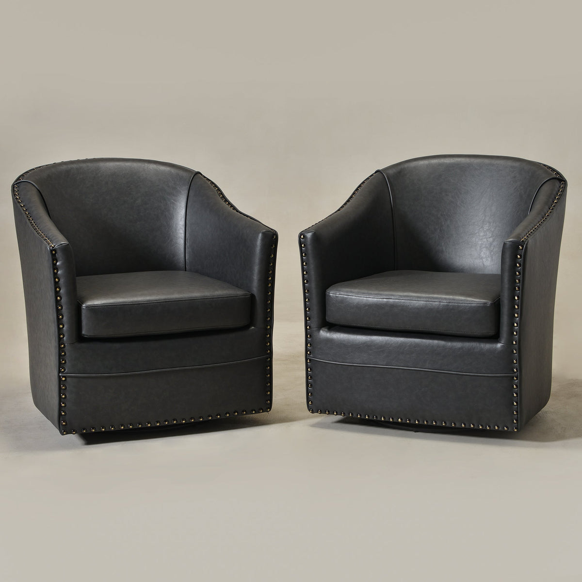 Lawton Faux Leather Tufted Swivel Barrel Chair