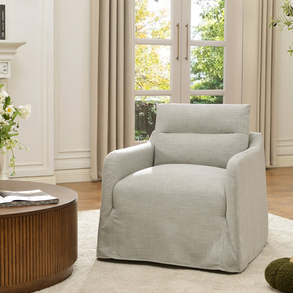 Clara Linen Slipcover Swivel Chair