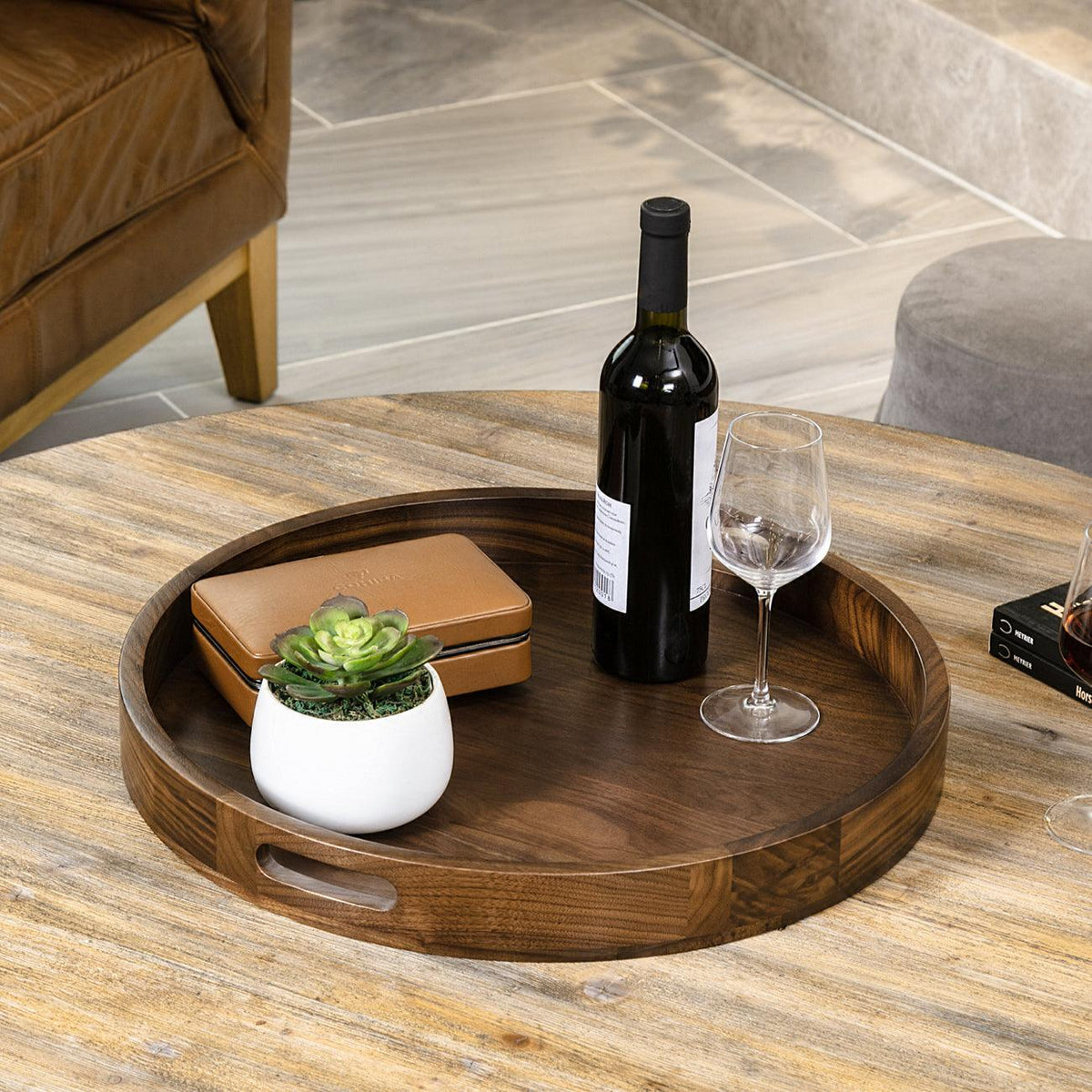 Teratect Round Black Walnut Serving Tray
