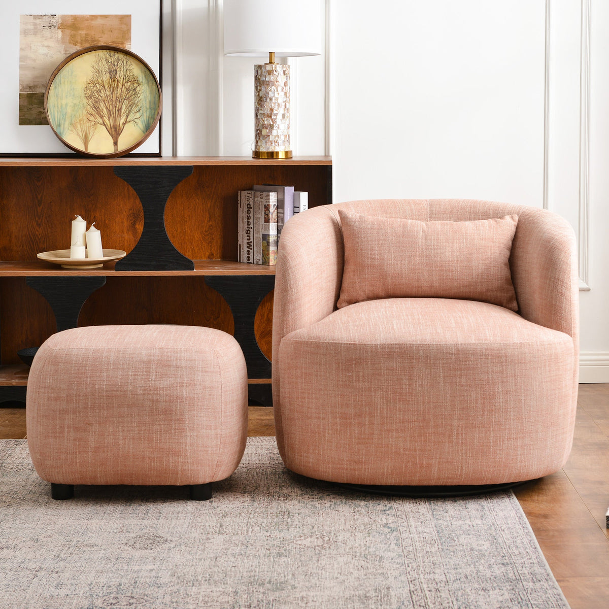Ashlie Linen Swivel Barrel Chair