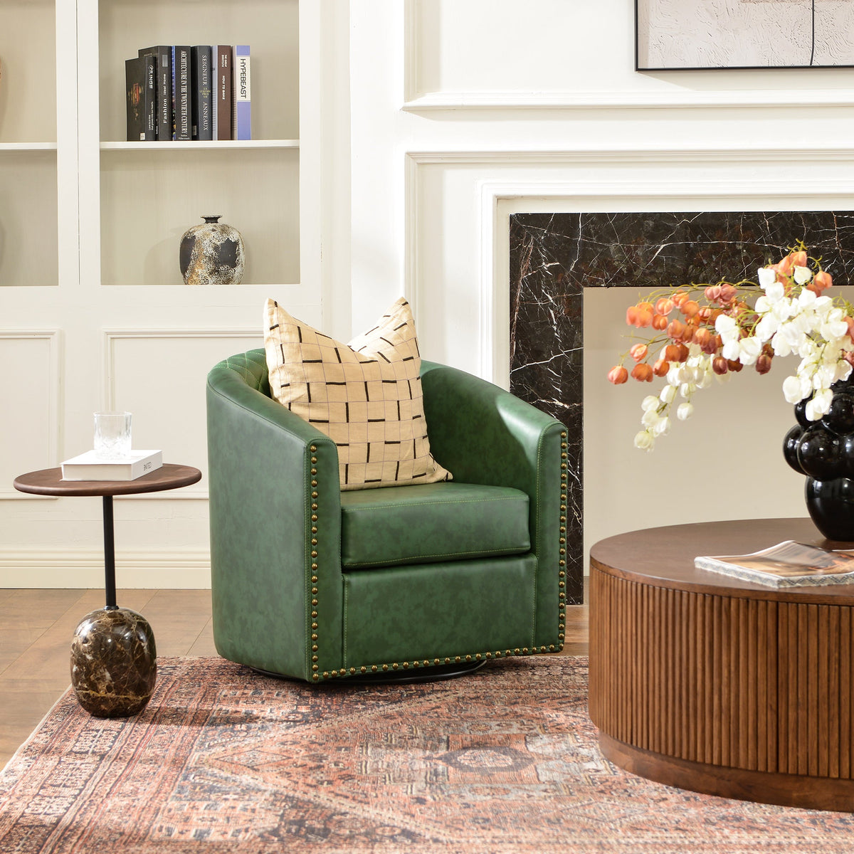 Logan Faux Leather Tufted Swivel Club Chair