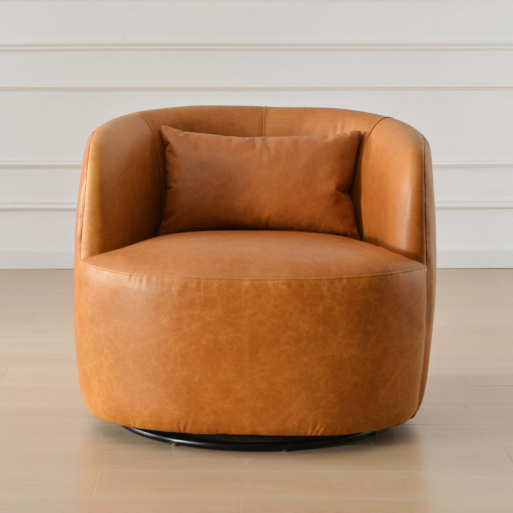 Ashlie Leather Swivel Barrel Chair