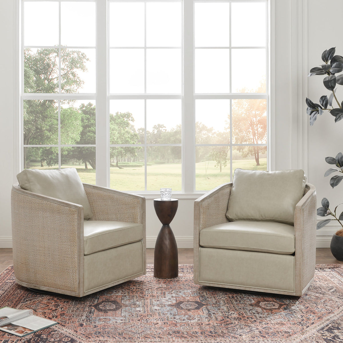 Claude Premium Leather Swivel Cane Chair