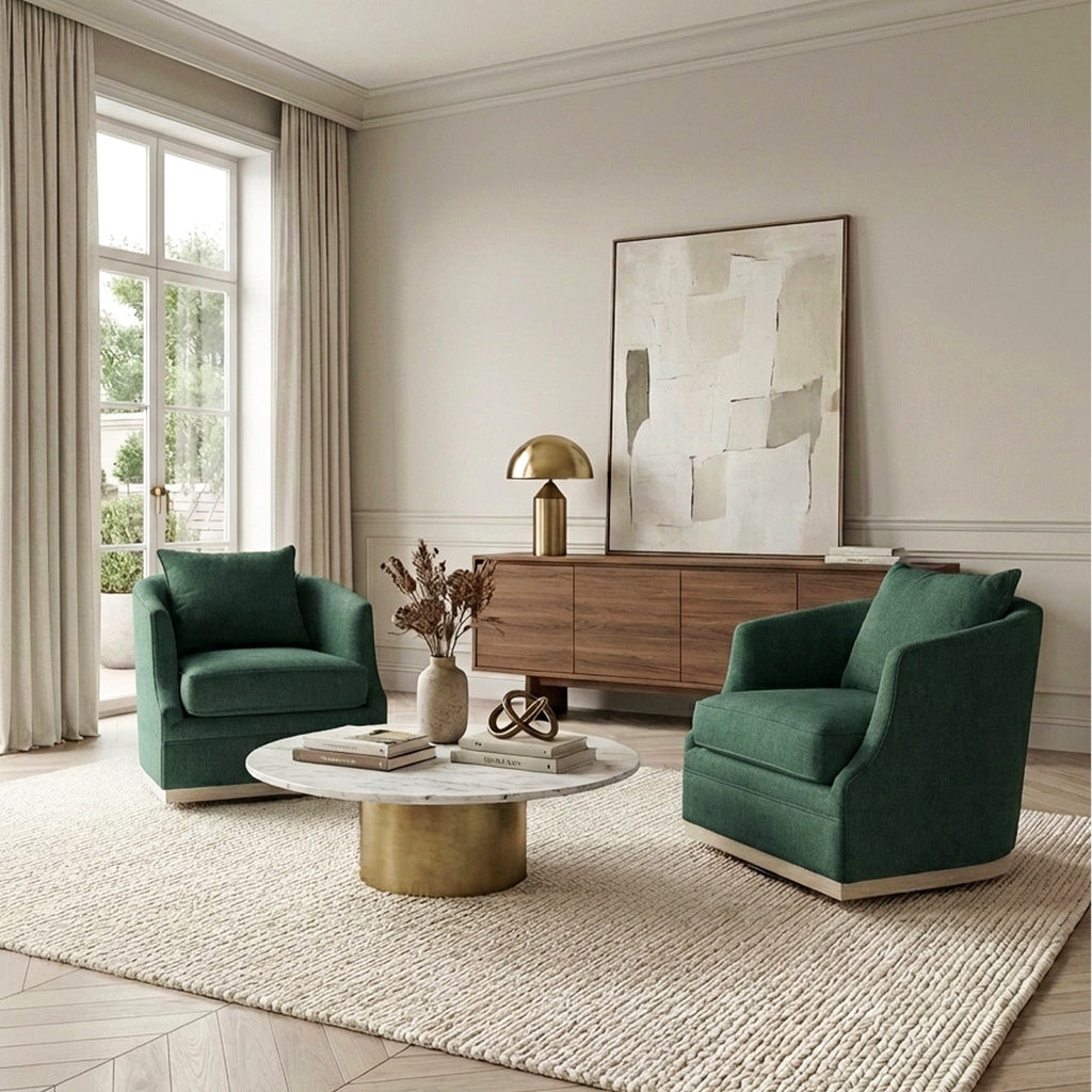 Minerva Linen Swivel Barrel Chair