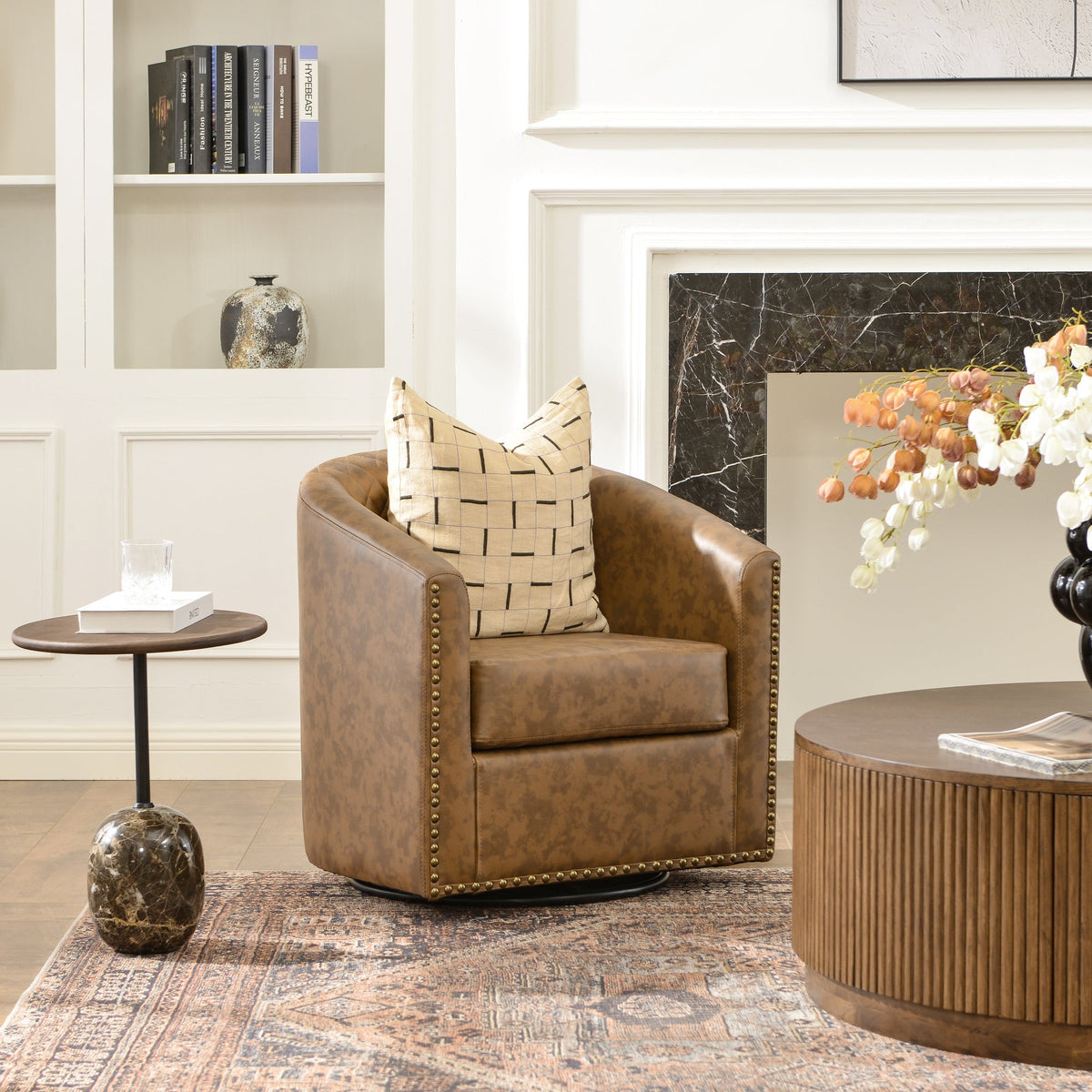 Logan Faux Leather Tufted Swivel Club Chair