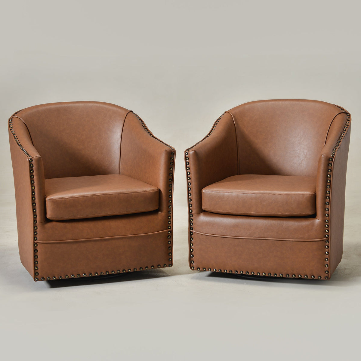 Lawton Faux Leather Tufted Swivel Barrel Chair