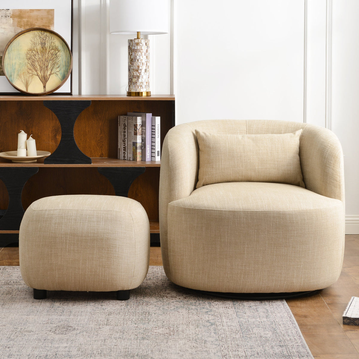 Ashlie Linen Swivel Barrel Chair
