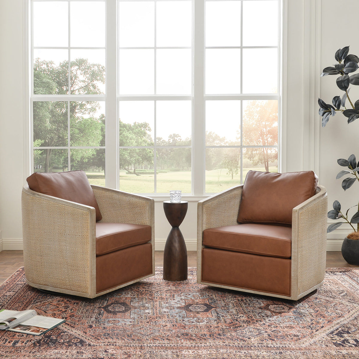 Claude Premium Leather Swivel Cane Chair