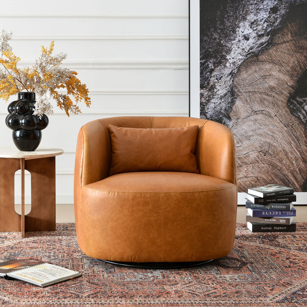 Ashlie Leather Swivel Barrel Chair