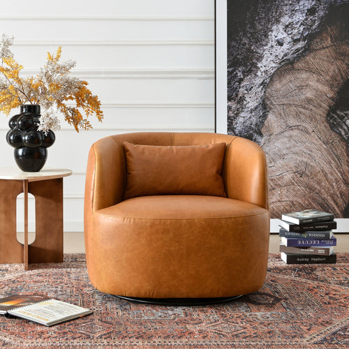 Ashlie Leather Swivel Barrel Chair