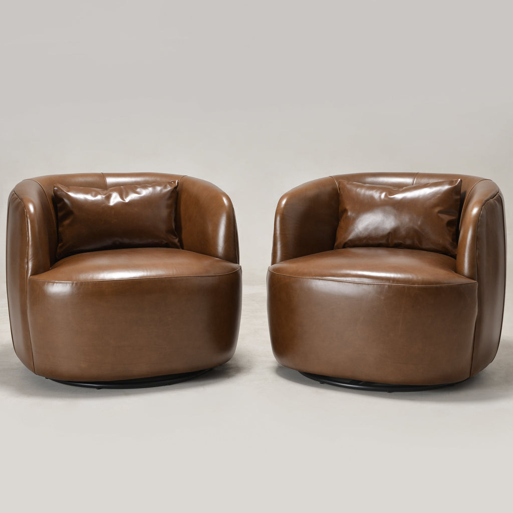 Ashlie Leather Swivel Barrel Chair